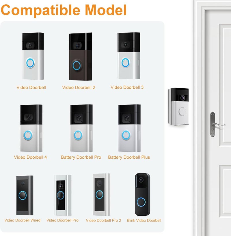 NANW Adjustable 30 to 55 Degree Doorbell Angle Mount Compatible with Video Doorbell 1/2/3/4/Wired/Pro/(2020 Release), Replacement Mounting Bracket Wedge Kit, Silver - Image 2